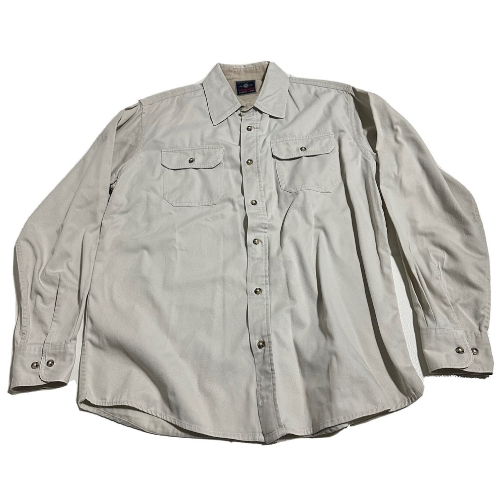 Wrangler Shirt Men's Medium Ivory Button Down Chambray Comfort Flex Casual Shirt